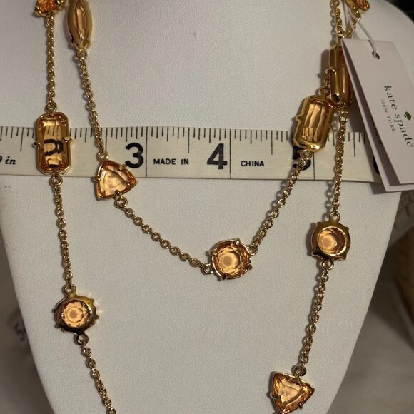 Beautiful Kate Spade Peach Color Necklace (34") in Gold Tone with pouch - Picture 12 of 16